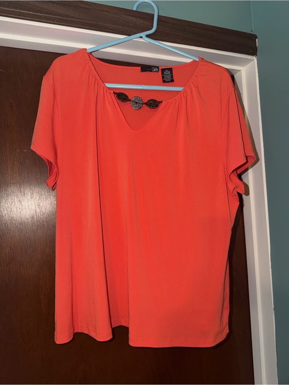 1X East 5th Orange Short-Sleeve Blouse w Decorative Neck Detail. MUST BE BUNDLED